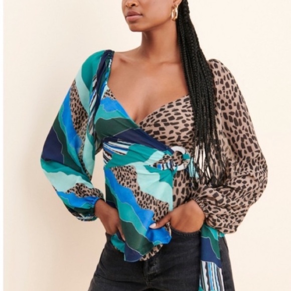 Anthropologie Hutch Mixed Print Wrap Top - Picture 1 of 16